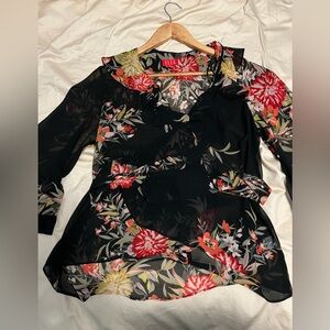 Elle Red and Black Floral Shirt Tunic with lace.